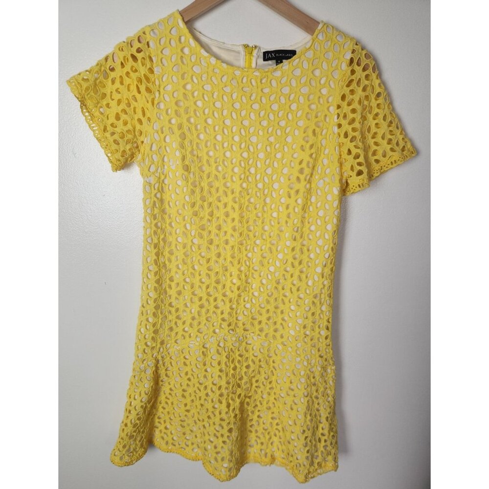 Jax Black Label Women's Sz. 4 Yellow Eyelet Short Sleeve Mini Dress